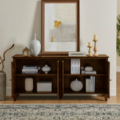 65.2 inch Mid Century Modern Sideboard Buffet Cabinet with Storage, Symmetrical Geometric Accent Coffee Bar Wine Bar Storage Cabinet, Large Console Table for Living Room/Entryway/Kitchen, Walnut