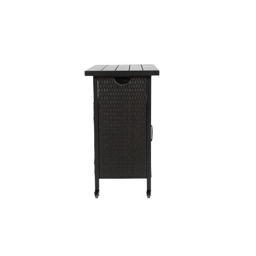 Outdoor Wicker Bar Cart, Patio Wine Serving Cart w/Wheels , Rolling Rattan Beverage Bar Counter Table w/Glass Top for Porch Backyard Garden Poolside Party, Black