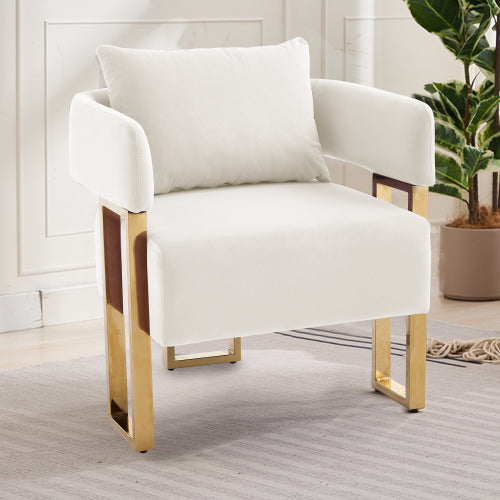 White Velvet Accent Side Chairs 2Pack,Gold Electroplated Metal Legs
