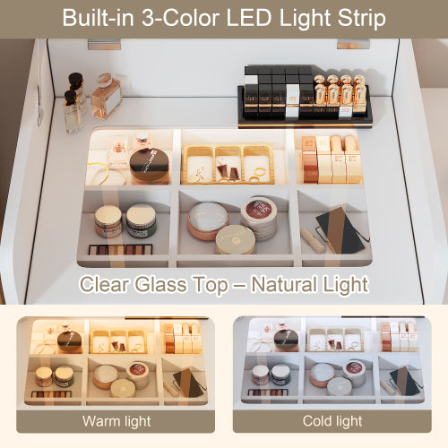 Flip-top Vanity Table,Compact/Mini Vanity,Mirror-integrated Dressing Table,All-in-one Storage Cabinet,Makeup Vanity Set with Stool