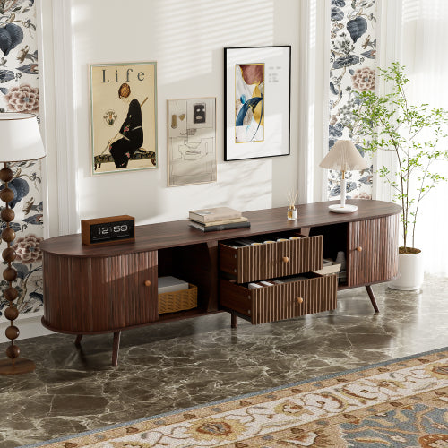 70.87 Inch Mid-Century Modern TV Stand with Tambour Doors & Fluted Drawers for 80 Inch TV