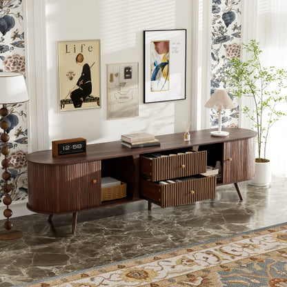 70.87 Inch Mid-Century Modern TV Stand with Tambour Doors & Fluted Drawers for 80 Inch TV