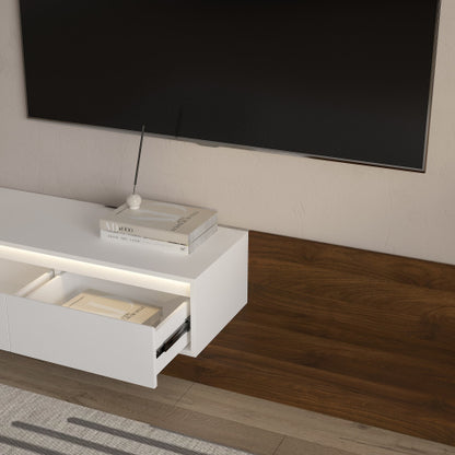 Modern Wooden LED TV Stand 16 RGB Light Modes Large Storage Media Console for Living Bedroom