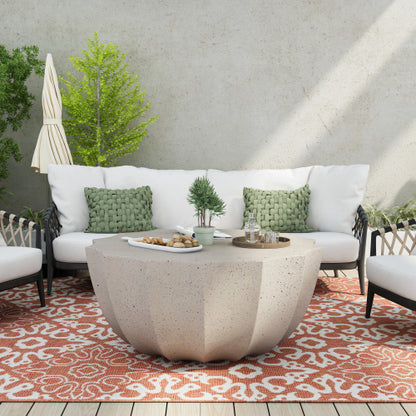 35.43" Modern Outdoor and Indoor Waterproof Coffee Table, Durable MgO Cement Design, Suitable for Terraces, Gardens, Backyards and Living Rooms ( White)