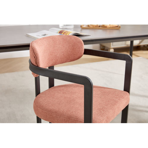Set of 2 Mid-Century Boucle Tufted Dining Chairs, Matte Black Metal Leg Kitchen Accent Chairs