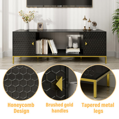Black 70 inch TV Stand with Cabinet Storage and Open Shelves