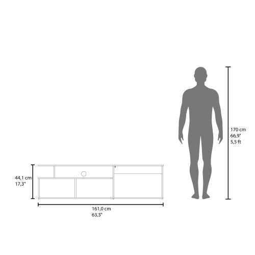 Natural Oak and White 63 inch TV Stand with Drop-Down Door Storage