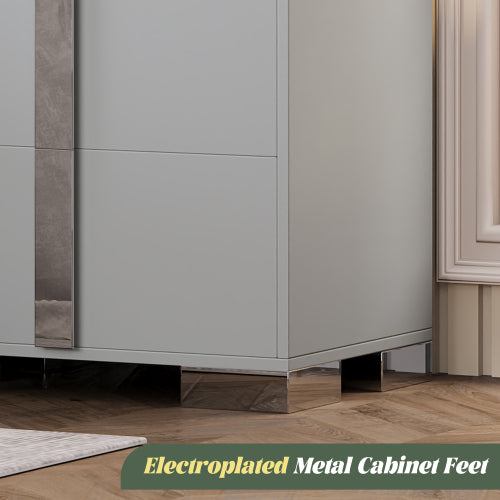 Modern End Table with Drawers, Elegant Nightstand with Metal Foot,Wood Bedside Table with Mirrored Metal Handles,Sofa Side End Table for Bedroom Living Room Office,Grey