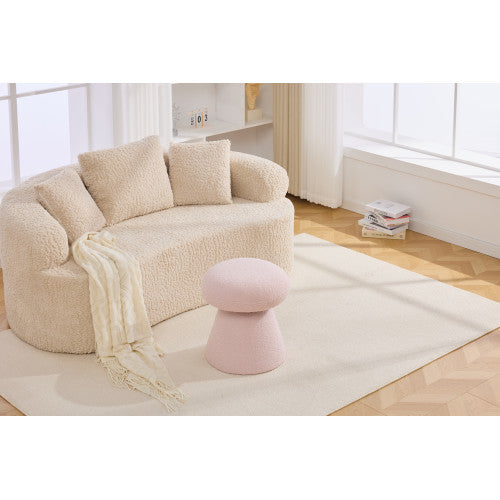 Pink Teddy Mushroom Swivel Ottoman, Wooden Frame 250 LBS Foot Stool Fully Assembled