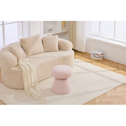 Pink Teddy Mushroom Swivel Ottoman, Wooden Frame 250 LBS Foot Stool Fully Assembled