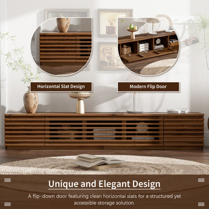 70.8 inch Walnut Fluted Flip Door TV Stand Low Profile Media Console For 65¨C80 Inch TV