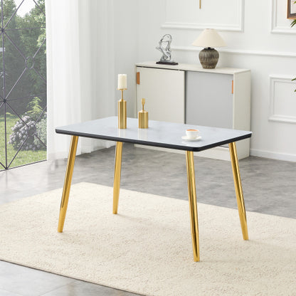 47.3 Inch Marble Tempered Glass Dining Table with Gold Tapered Metal Legs
