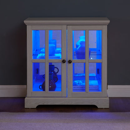 White Retro 7-Color Bluetooth LED Lattice Glass Display Cabinet