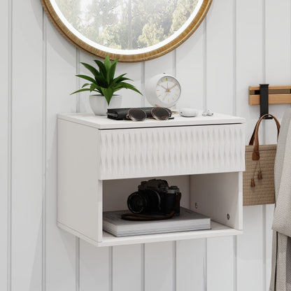 set of 2 nightstand with Stylish Wall-Mounted Cabinet - Dustproof Drawer + Open Area, 3-Stage Rails, Carved Design, Anti-Wobble, DIY-Matchable, Multi-Scene