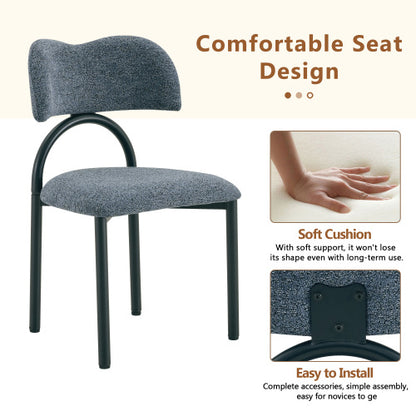 Breathable Fabric Dining Chairs with Black Metal Frames, Set of 2, Blue Gray