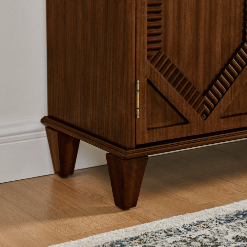 65.2 inch Mid Century Modern Sideboard Buffet Cabinet with Storage, Symmetrical Geometric Accent Coffee Bar Wine Bar Storage Cabinet, Large Console Table for Living Room/Entryway/Kitchen, Walnut