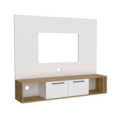56.1 Inch Natural Oak White Floating Style Entertainment Center with Cable Management Holes