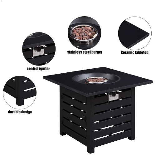 Fire Pit Table, 32-inch Square 50,000 BTU Auto-Ignition Propane Gas Firepit with Waterproof Cover