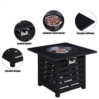 Fire Pit Table, 32-inch Square 50,000 BTU Auto-Ignition Propane Gas Firepit with Waterproof Cover