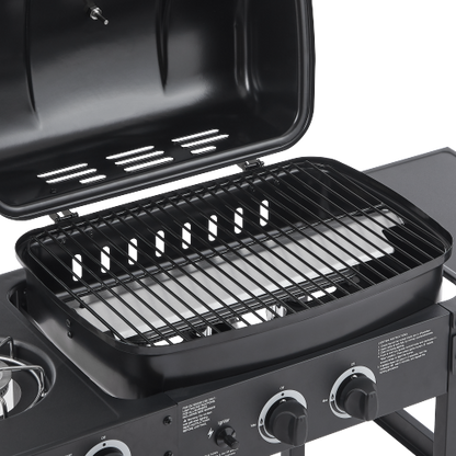 2 Burner BBQ Propane Gas Grill with Side Burner 24000 BTU Output Stainless Steel Barbecue Grill with Enameled Grates and Side Tables for Outdoor Cooking Kitchen and Patio Backyard