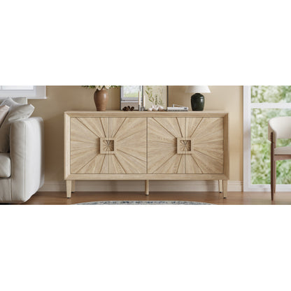 60 Inch American Farmhouse Retro Wooden Credenza Sunburst Pattern Door Adjustable Shelf Heavy-Duty TV Stand