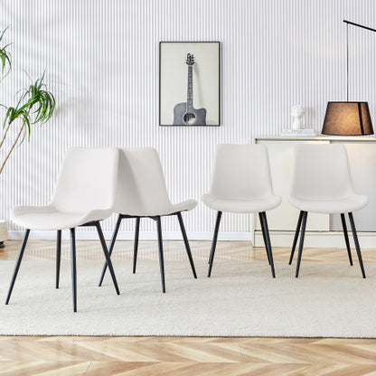 Faux Leather Dining Side Chair with Curved Seat and Metal Legs, White/Black