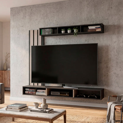 Black Wengue & Oak Floating Entertainment Center, 63 Inch Wall Media Console for TVs Up to 65 Inch TV