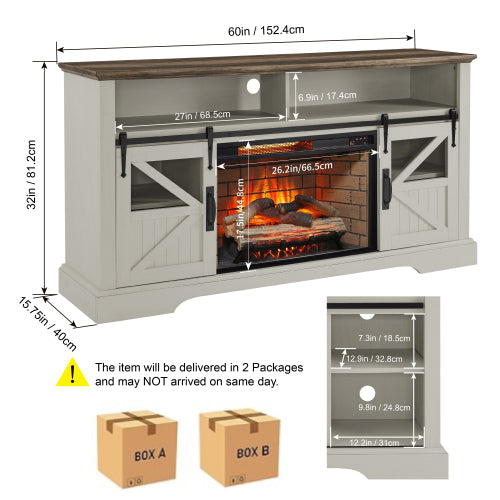 60 Inch Electric Fireplace Entertainment Center With Door Sensor-Jasmine white color