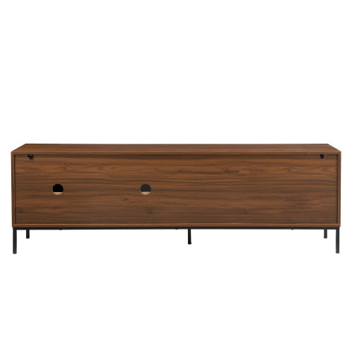 Modern 75 Inch TV Stand with Sliding Doors Walnut Media Console