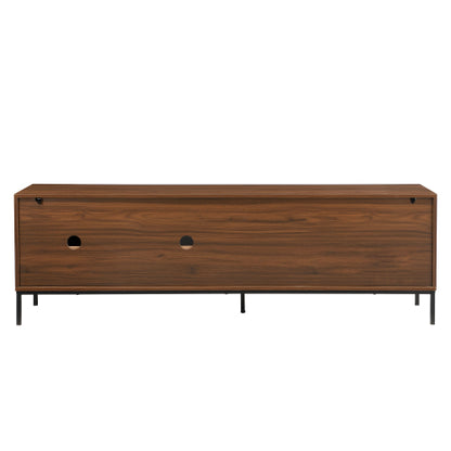 Modern 75 Inch TV Stand with Sliding Doors Walnut Media Console