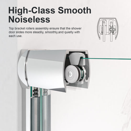 44"-48"W*72" H Semi-Frameless Double Sliding Shower Door, Bypass Shower Door, 1/4" (6mm) Thick SGCC Tempered Glass Door, Chrome