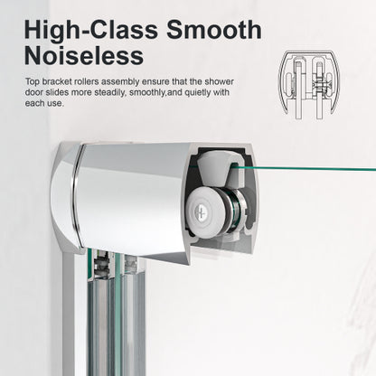 44"-48"W*72" H Semi-Frameless Double Sliding Shower Door, Bypass Shower Door, 1/4" (6mm) Thick SGCC Tempered Glass Door, Chrome