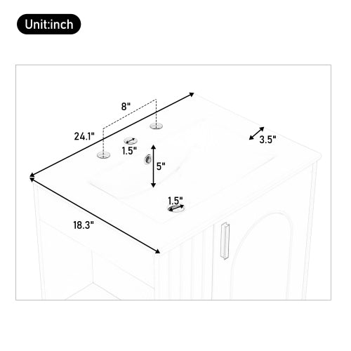 24" Bathroom Vanity with Sink, Bathroom Cabinet with Door Shelf, Side Open Storage, Solid Wood Frame,Soft Closing Door, White