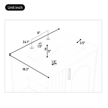 24" Bathroom Vanity with Sink, Bathroom Cabinet with Door Shelf, Side Open Storage, Solid Wood Frame,Soft Closing Door, White