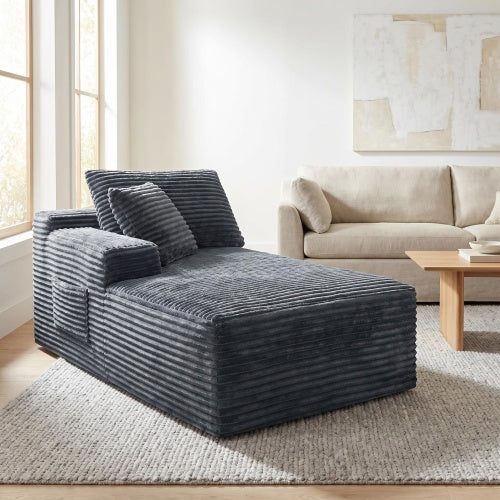 Gray Corduroy Legless Floor-Hugging Modular Accent Chair