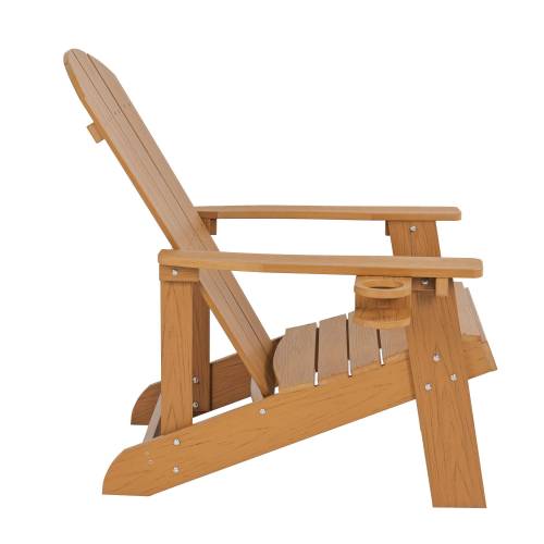 Lounge chair teak color, suitable for all seasons: Outdoor lounge chair, made of sturdy HIPS material, equipped with 304 stainless steel accessories.