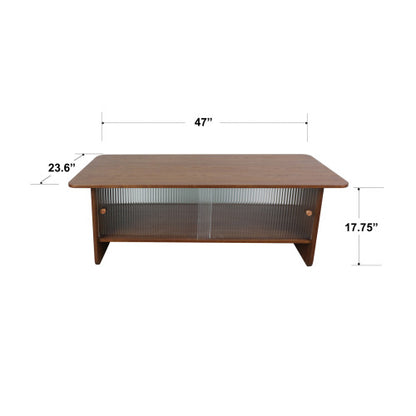 47inch  Rectangular Coffee Table with Fluted Glass Doors, Walnut