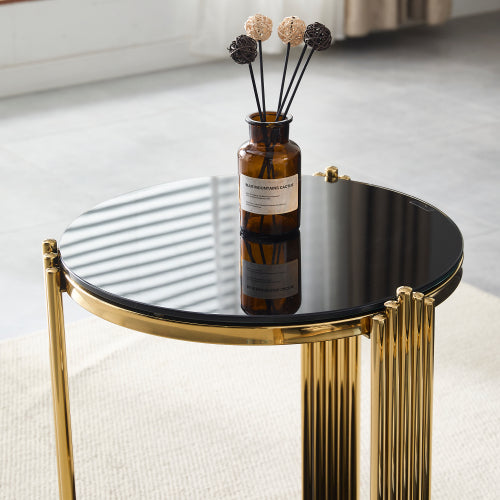 16.9inch  Double-Layer Black Tempered Glass & Gold Steel End Table