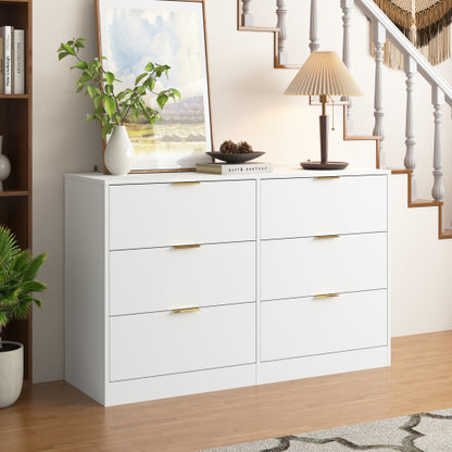 Modern 6-Drawer Dresser, Chest of Drawers for Bedroom, Living Room, Hallway, and Entryway - Large Storage Cabinet White