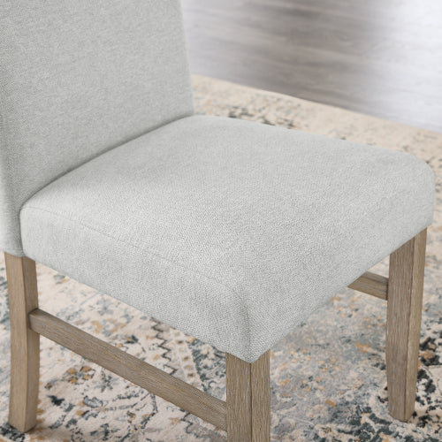 Light Gray Fabric Dining Chairs with Rubberwood Legs, Set of 2