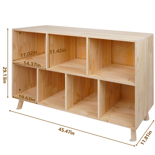 Solid Pine Storage Cabinet with 7 Compartments Wooden Organizer Shelf Natural Finish