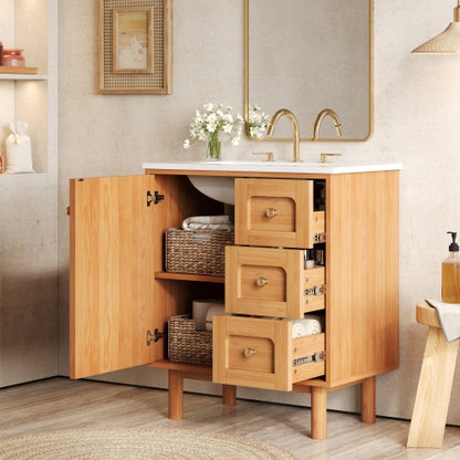 30 Inch Bathroom Vanity with Ceramic Sink, Bathroom Vanity with 3 Drawers, 1 large Soft Closing Door, Farmhouse Bathroom Storage Cabinet , Ideal for Home