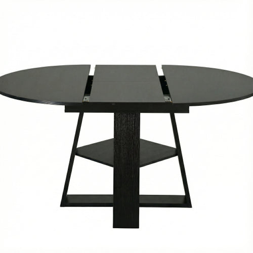 Extendable Round Dining Table for 4-8, Modern Oval Kitchen Table with Storage Shelf, Black