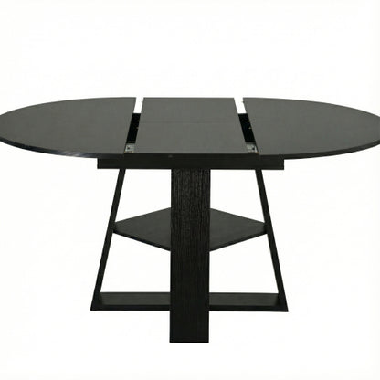 Extendable Round Dining Table for 4-8, Modern Oval Kitchen Table with Storage Shelf, Black