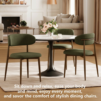 2-Piece Green Modern Metal Dining Chairs, Fabric Upholstered Kitchen Chairs, 250lbs Capacity, Adjustable Anti-Slip Foot Pads