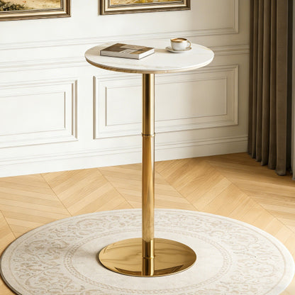 Rock slab circular tabletop non adjustable (39.5 inches high) bar table, bar table with gold legs and base (white+gold)