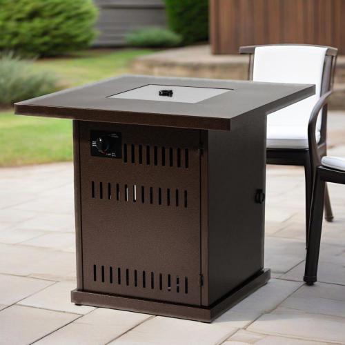 28" Propane Gas Fire Pit Table, 50000 BTU Square Steel Fire Pit for Outside Patio Deck Garden Courtyard-Brown