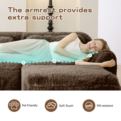 Chocolate L-Shape Plush Boneless Modular Sofa with Chaise Pillows