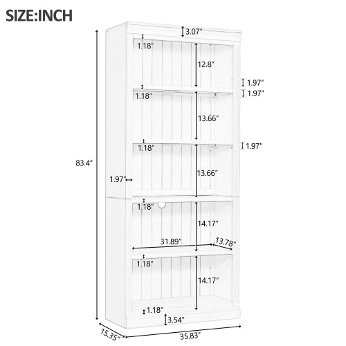Black 5-Tier Tall Bookshelf With USB LED Light Strip Adjustable Home Display Rack