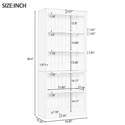 Black 5-Tier Tall Bookshelf With USB LED Light Strip Adjustable Home Display Rack